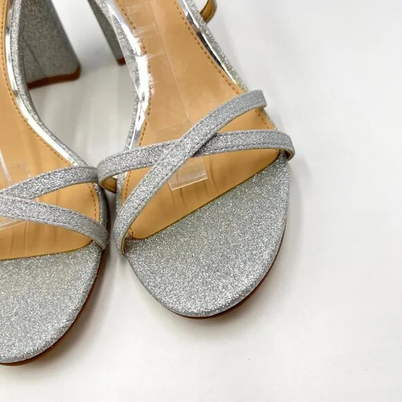 Jewel Badgley Mischka Womens 7.5 Silver Strappy Dress Sandals Heels Shoes