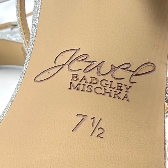 Jewel Badgley Mischka Womens 7.5 Silver Strappy Dress Sandals Heels Shoes