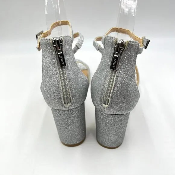 Jewel Badgley Mischka Womens 7.5 Silver Strappy Dress Sandals Heels Shoes