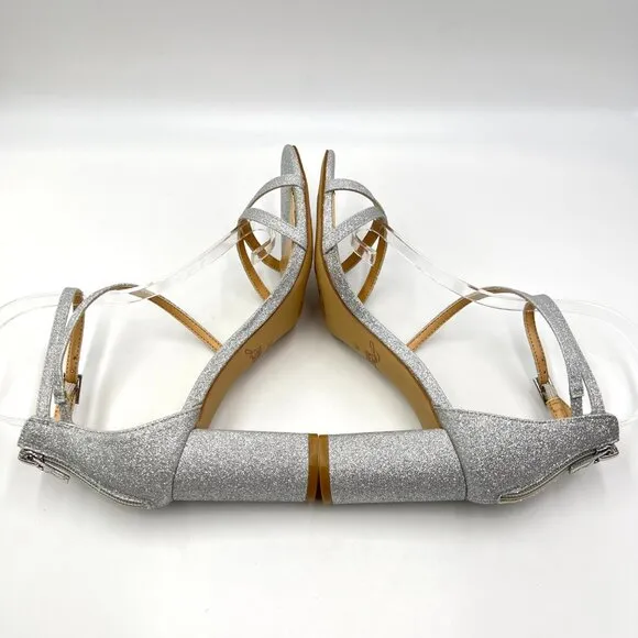 Jewel Badgley Mischka Womens 7.5 Silver Strappy Dress Sandals Heels Shoes