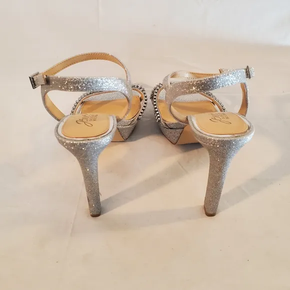 Jewel Badgley Mischka Women's Size 8 Silver Gallant Platform Sandals Heels New.