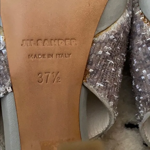 Jil Sander leather &amp; silver sequins peep toe heels sandals