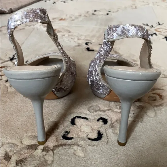 Jil Sander leather &amp; silver sequins peep toe heels sandals