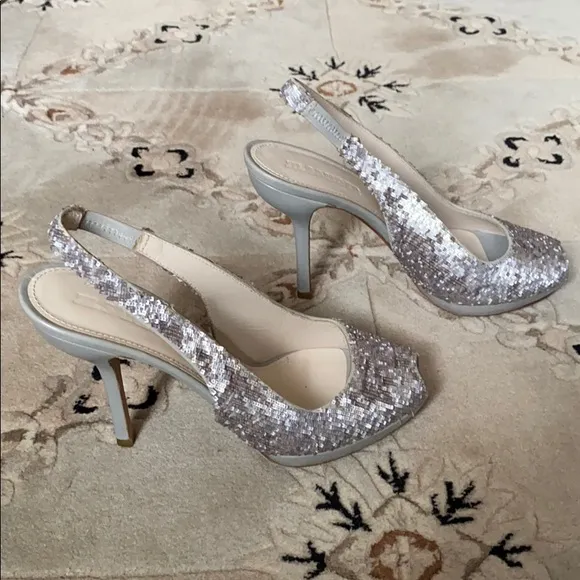 Jil Sander leather &amp; silver sequins peep toe heels sandals