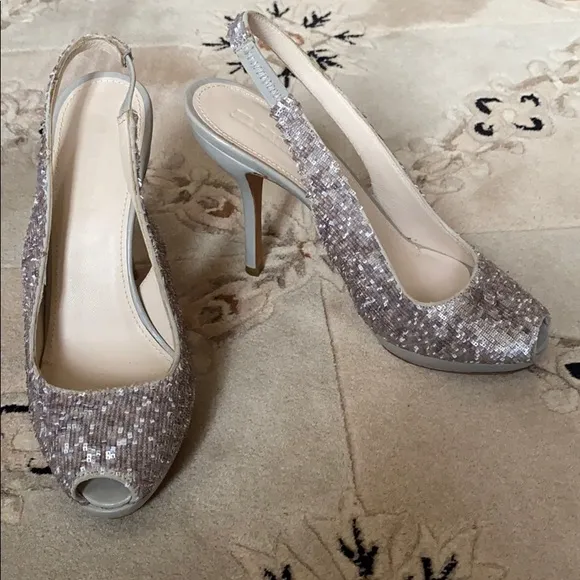 Jil Sander leather &amp; silver sequins peep toe heels sandals