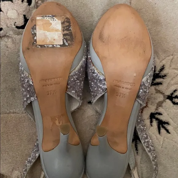 Jil Sander leather &amp; silver sequins peep toe heels sandals
