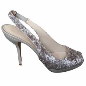 Jil Sander leather &amp; silver sequins peep toe heels sandals