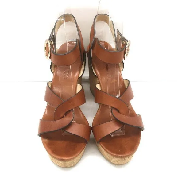 Jimmy Choo Aleili Cork Platform Wedge Sandals Brown Leather Size 36