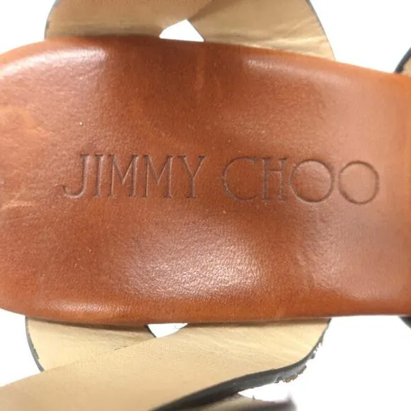 Jimmy Choo Aleili Cork Platform Wedge Sandals Brown Leather Size 36