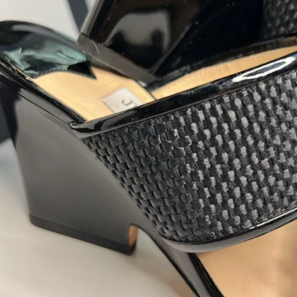 Jimmy Choo  Black Patton Leather Wedge Sandals  Women’s size 5.5
