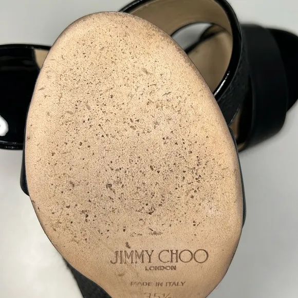 Jimmy Choo  Black Patton Leather Wedge Sandals  Women’s size 5.5