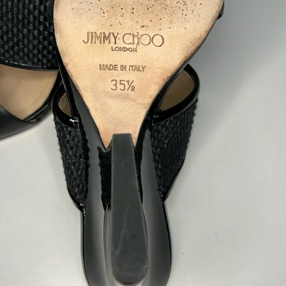 Jimmy Choo  Black Patton Leather Wedge Sandals  Women’s size 5.5