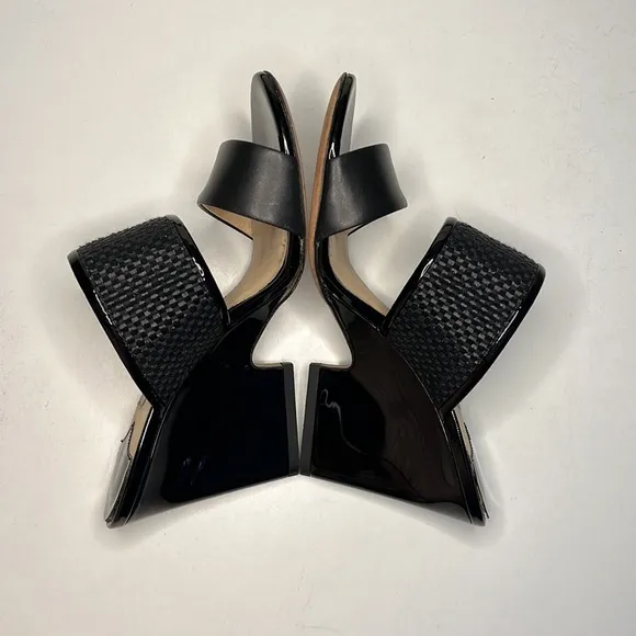 Jimmy Choo  Black Patton Leather Wedge Sandals  Women’s size 5.5