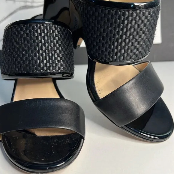 Jimmy Choo  Black Patton Leather Wedge Sandals  Women’s size 5.5