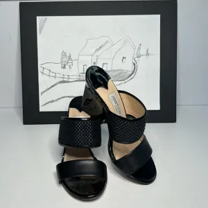Jimmy Choo  Black Patton Leather Wedge Sandals  Women’s size 5.5