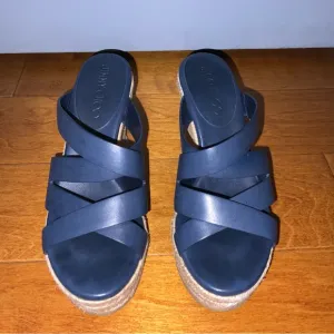 Jimmy Choo blue leather wedge sandals
