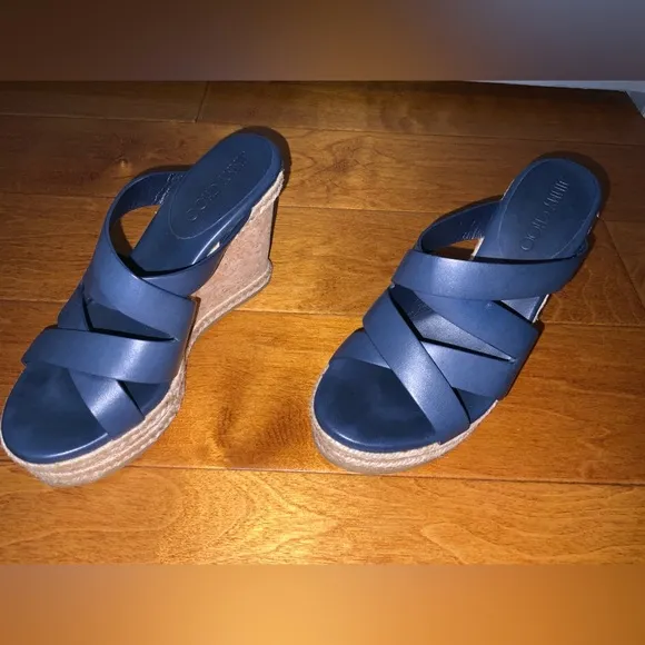 Jimmy Choo blue leather wedge sandals