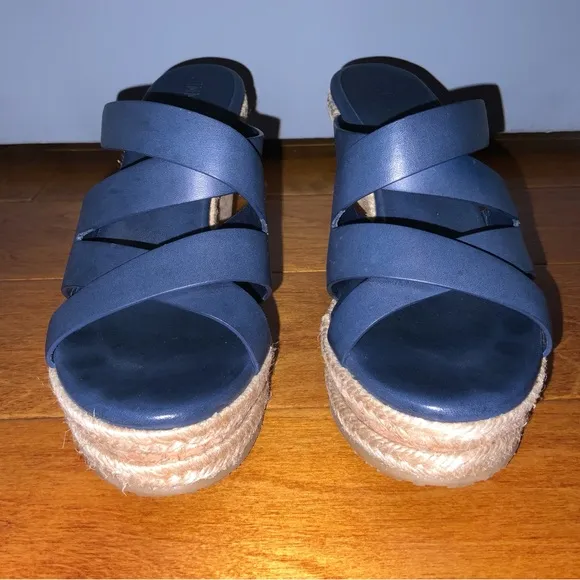 Jimmy Choo blue leather wedge sandals