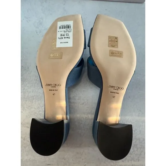 Jimmy Choo Ellison 45 Block Heel Mules $795 - EU 41/US 10 - Blue Denim