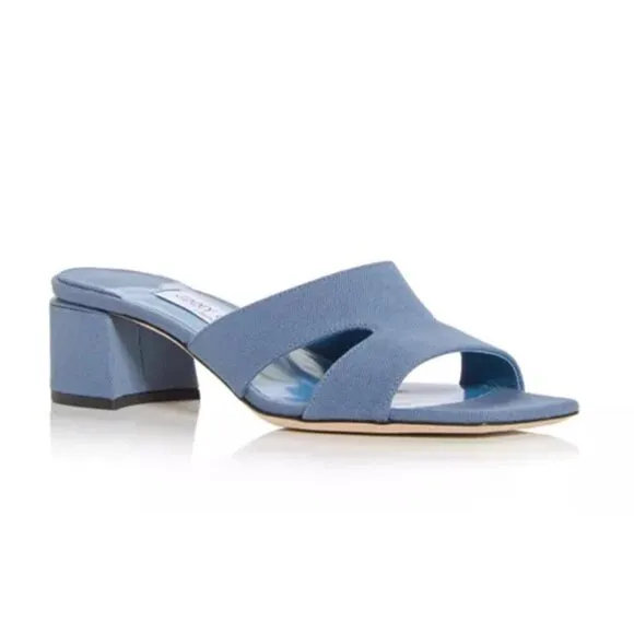Jimmy Choo Ellison 45 Block Heel Mules $795 - EU 41/US 10 - Blue Denim