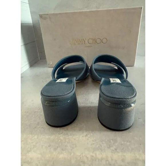 Jimmy Choo Ellison 45 Block Heel Mules $795 - EU 41/US 10 - Blue Denim