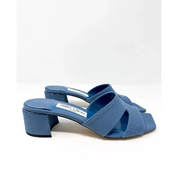 Jimmy Choo Ellison 45 Block Heel Mules $795 - EU 41/US 10 - Blue Denim