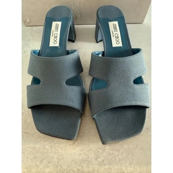 Jimmy Choo Ellison 45 Block Heel Mules $795 - EU 41/US 10 - Blue Denim