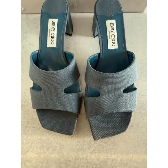 Jimmy Choo Ellison 45 Block Heel Mules $795 - EU 41/US 10 - Blue Denim