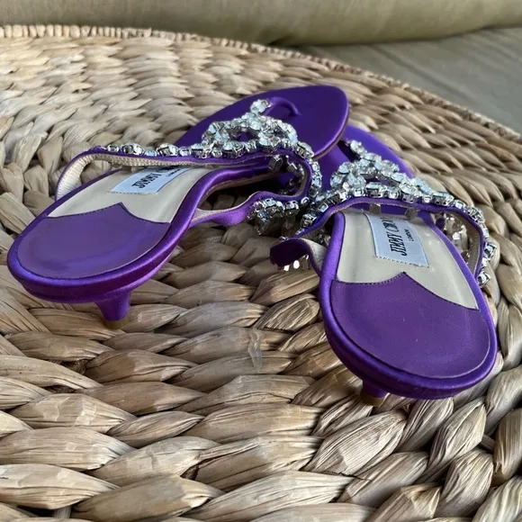 Jimmy Choo embellished mules kitten heels sandals rhinestone size 37 6 6.5 7