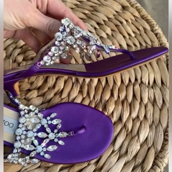 Jimmy Choo embellished mules kitten heels sandals rhinestone size 37 6 6.5 7