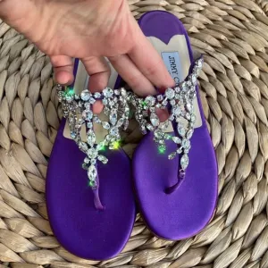 Jimmy Choo embellished mules kitten heels sandals rhinestone size 37 6 6.5 7