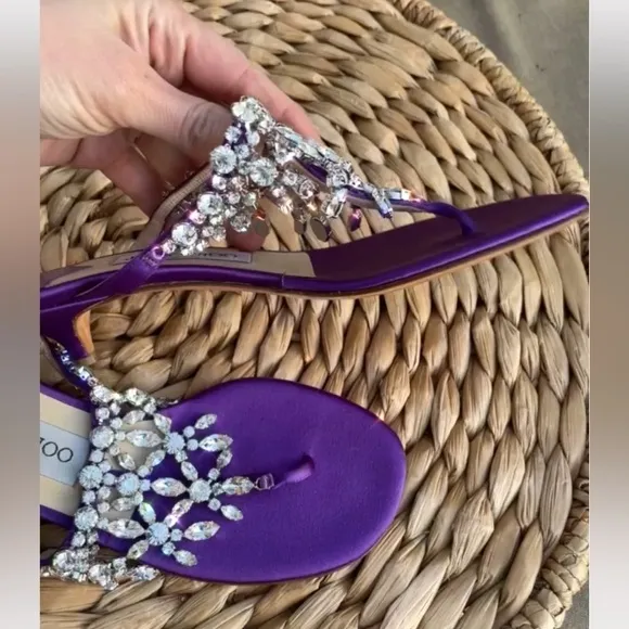 Jimmy Choo embellished mules kitten heels sandals rhinestone size 37 6 6.5 7