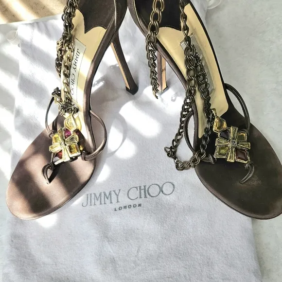 Jimmy Choo Emmy brown suede sandal heels dust bag