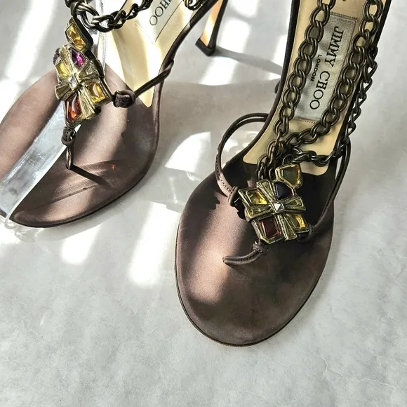 Jimmy Choo Emmy brown suede sandal heels dust bag