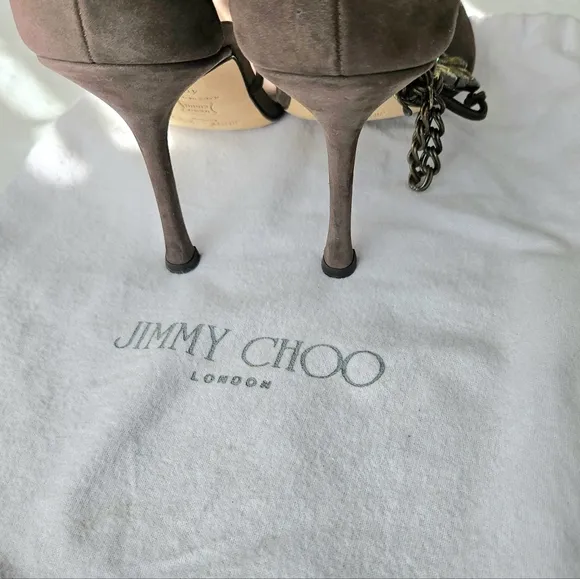 Jimmy Choo Emmy brown suede sandal heels dust bag