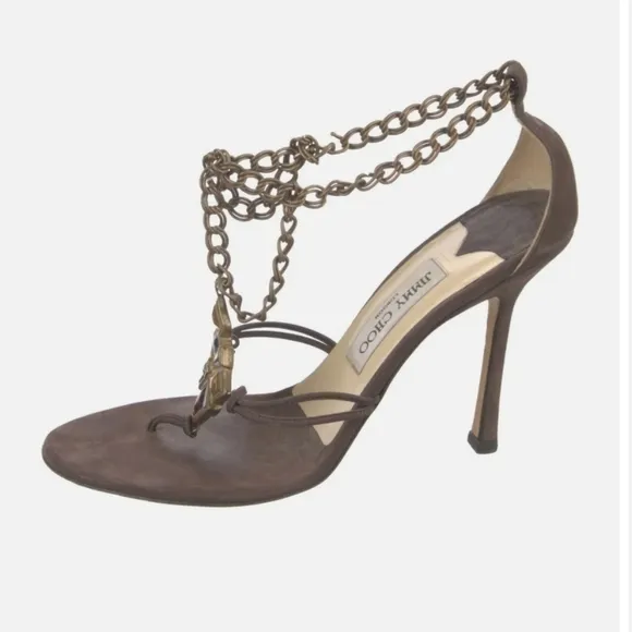 Jimmy Choo Emmy brown suede sandal heels dust bag
