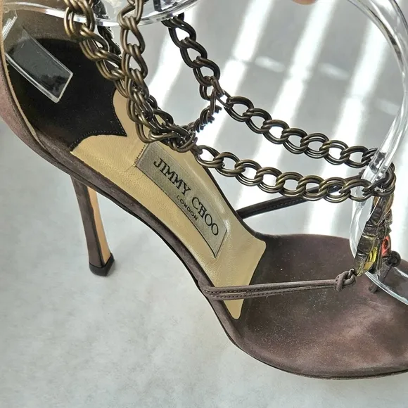 Jimmy Choo Emmy brown suede sandal heels dust bag