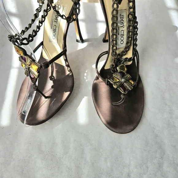 Jimmy Choo Emmy brown suede sandal heels dust bag
