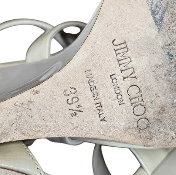 Jimmy Choo Fearne Cross Strap Wedge Sandals In Beige Patent Leather Sandals 39.5