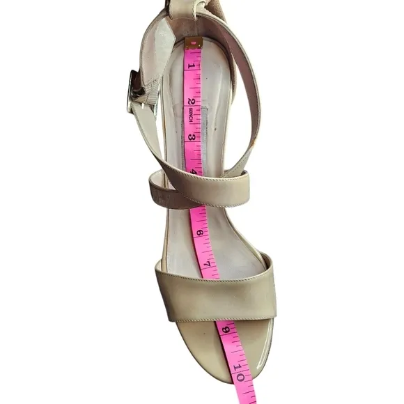 Jimmy Choo Fearne Cross Strap Wedge Sandals In Beige Patent Leather Sandals 39.5