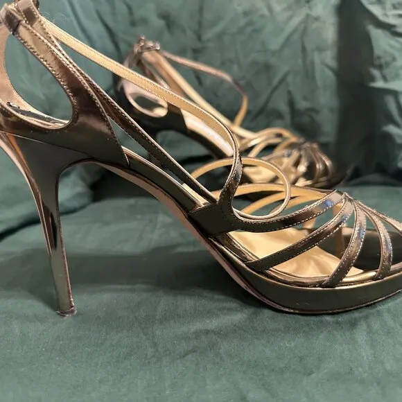 Jimmy Choo Gold Patent Leather Sandals Heels size 39IT (9US)