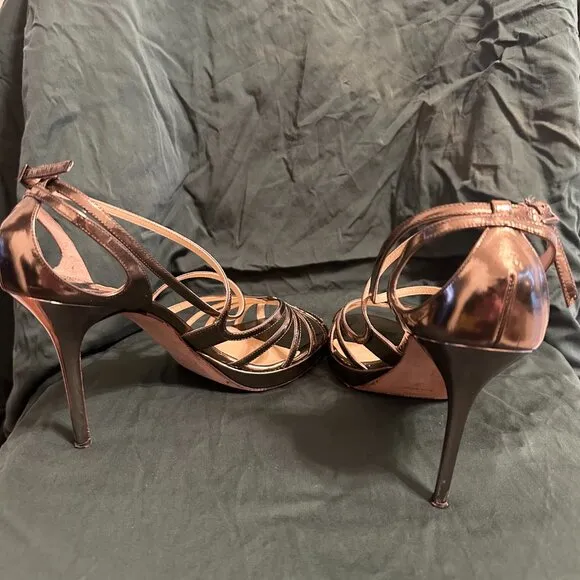 Jimmy Choo Gold Patent Leather Sandals Heels size 39IT (9US)