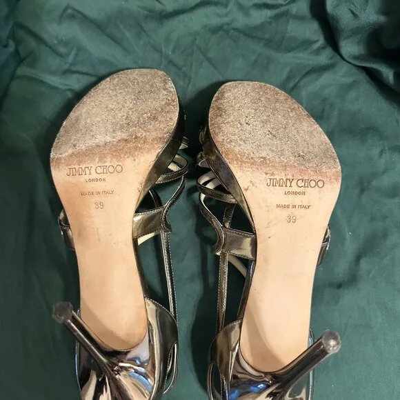 Jimmy Choo Gold Patent Leather Sandals Heels size 39IT (9US)