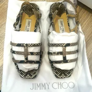 Jimmy Choo London Snake Print Neutral Leather Strappy Sandals (Size EU 37/US 7)