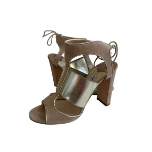 JIMMY CHOO Moira Tan Suede Ankle Tie Sandals Heels Size 37.5