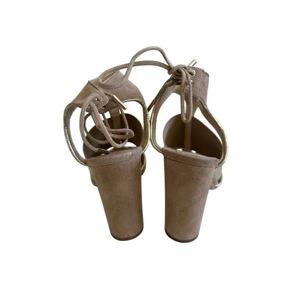 JIMMY CHOO Moira Tan Suede Ankle Tie Sandals Heels Size 37.5