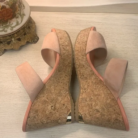 Jimmy Choo Peach Suede Cork Wedge Sandals Size 37