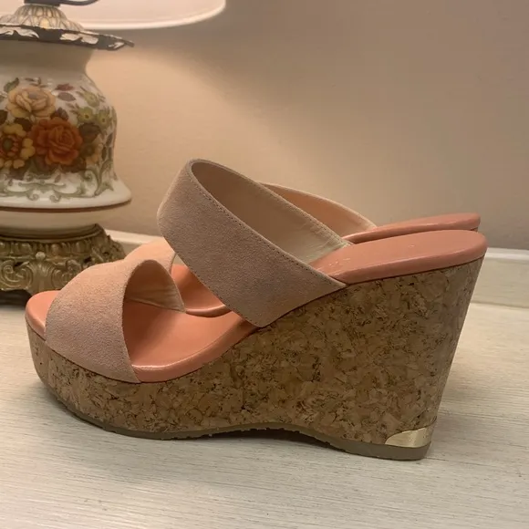 Jimmy Choo Peach Suede Cork Wedge Sandals Size 37