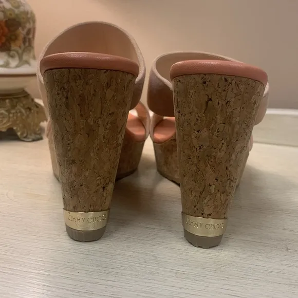 Jimmy Choo Peach Suede Cork Wedge Sandals Size 37