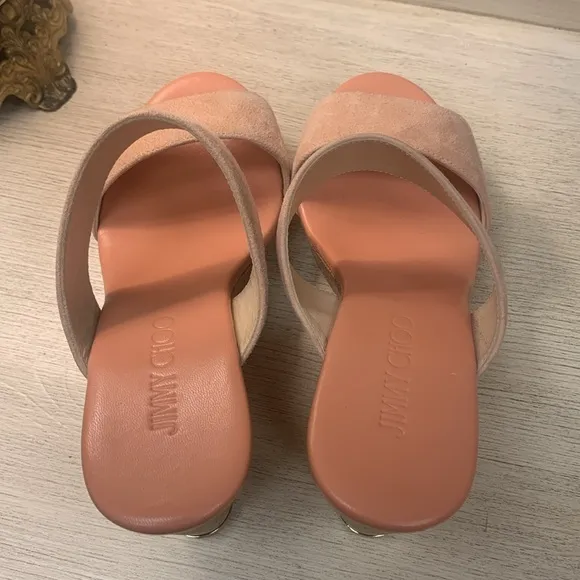 Jimmy Choo Peach Suede Cork Wedge Sandals Size 37
